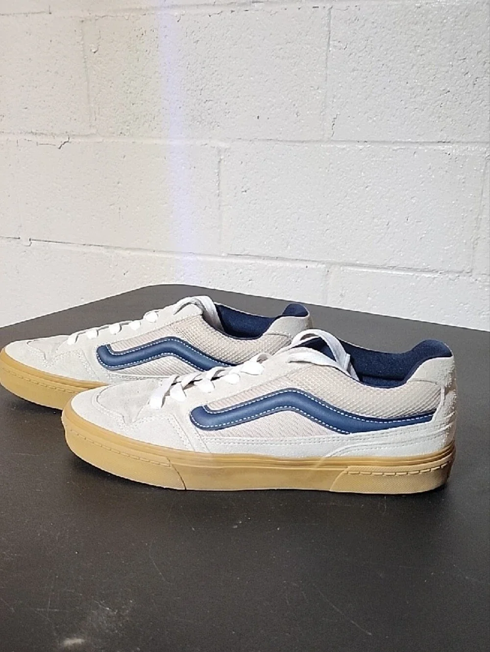 Vans Old Skool Suade Cream and Blue Casual Sneakers with Gum Sole